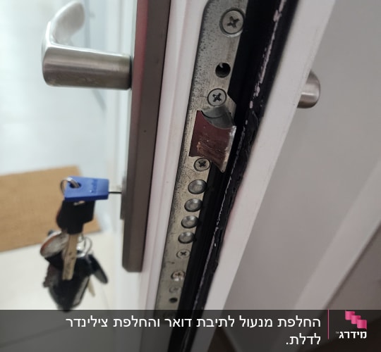 מנעול דלת עם מפתחות תלויים